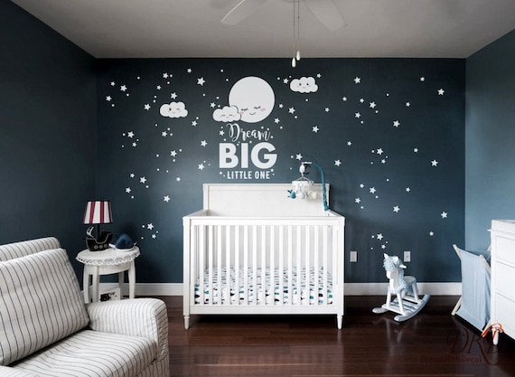 Dream Big Little One Wall Decal Moon Sticker Clouds And Image 0