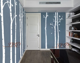 Birch Tree Wall Decal, Wall Decals Sticker, Nursery Wall Decals, Forest Stickers-set of 9 Trees