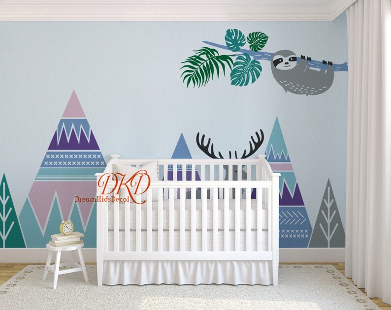 Woodland Mountain Forest Nursery Wall Decal for Kids Room Etsy