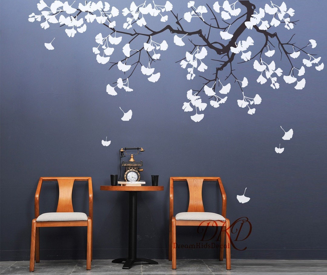 Wall Decal, Ginkgo Golden Leaves Tree Branch Decal, Tree Wall Decal