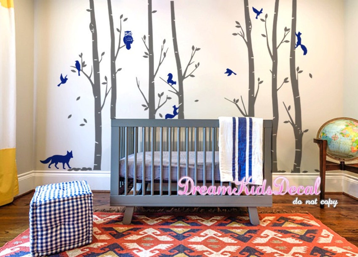 Owl Wall Decal Owl Nursery Wall Decal Birch Tree With Owls Etsy