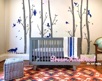 Owl wall decal, Owl Nursery Wall Decal , Birch Tree with Owls wall stickers, children wall decal, woodland, animals,  Interior Design-DK242