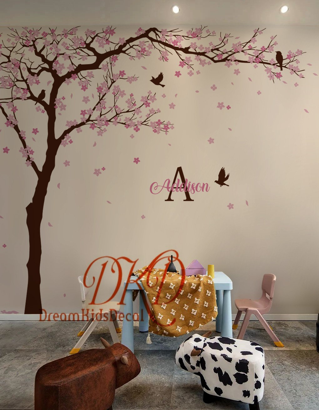Vinilo adhesivo de pared con diseño de árbol de flores, vinilo extraíble  para sala de estar, niños, bebé, guardería, hogar, papel mural de 70.9 x  47.2