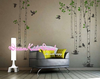 Tree Wall decal wall sticker-7 leafy white poplar trees for Nursery Living room Wall Decal Home Decor