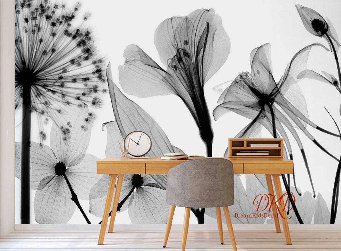Dandelion Wall Mural Wallpaper Wall coverings Black and Etsy