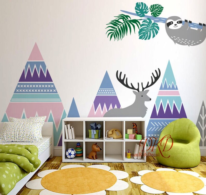 Woodland Mountain Forest Nursery Wall Decal for Kids Room Etsy