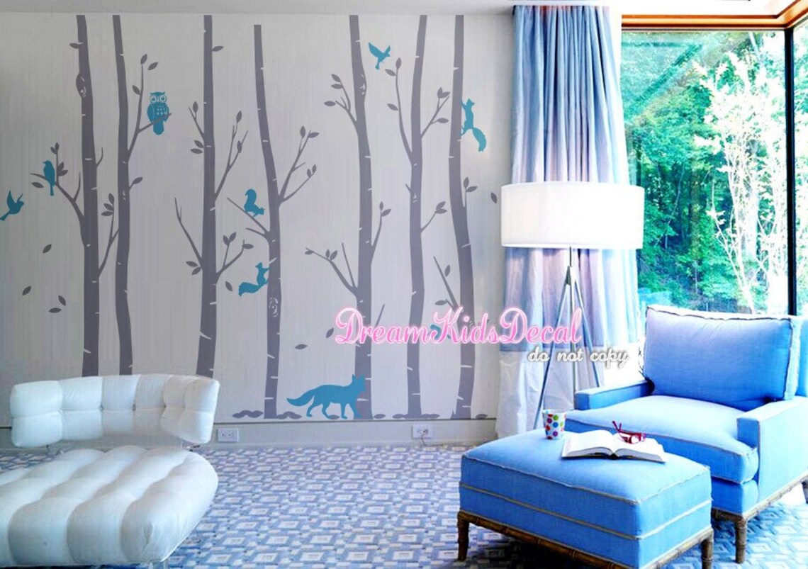 Owl Wall Decal Owl Nursery Wall Decal Birch Tree With Owls Etsy