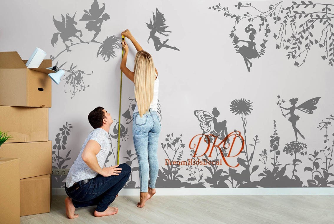 Fairy & Unicorn Wall Decal, Girls Nursery, Flower Fairytale Sticker - Etsy