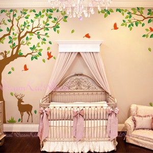 Nature forest Decal with Deers Decal-Nursery wall decal baby wall decal children wall decal vinyl decal stickers 90&quot; -DK097
