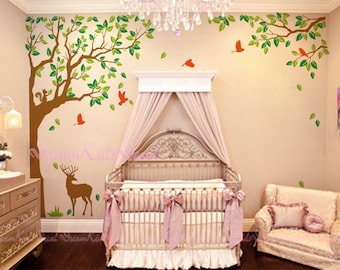 Nature forest Decal with Deers Decal-Nursery wall decal baby wall decal children wall decal vinyl decal stickers 90" -DK097