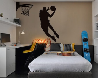 Basketball Wall Decal, Basketball Wall Sticker for Teenage Room Boys room decor, Sports wall decal, Basketball Player shooting wall art