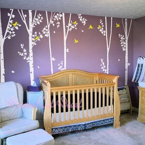 Nursery Wall decal Nature Trees decal, Tree with birds, forest birch tree wall decal wall decor for kids room Wall decor