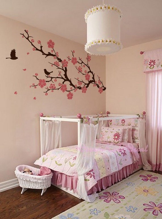 Stickers muraux branche de fleurs de cerisier, stickers muraux pour chambre  d'enfant, stickers muraux pour enfants, fille, bébé, sticker mural,  décoration murale, oiseaux en vol -  France