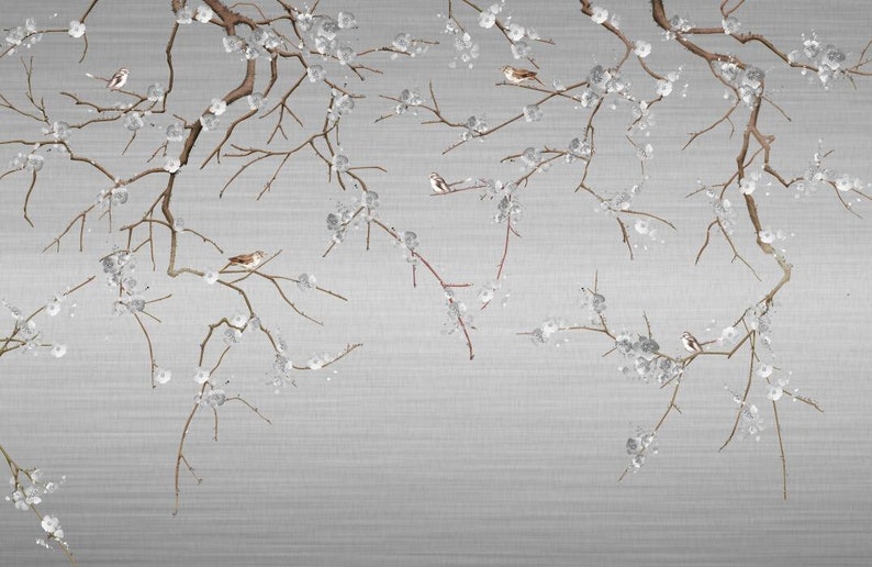 Chinoiserie Wallpaper Mural Grey Wall Murals Ceiling Wall Etsy