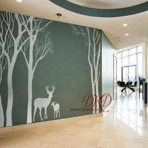 Wall decal forest with Deer, Nursery Wall Decal, Tree, Moose, Deer, Large Size Woodland Decal for Living room-DK320 image 6