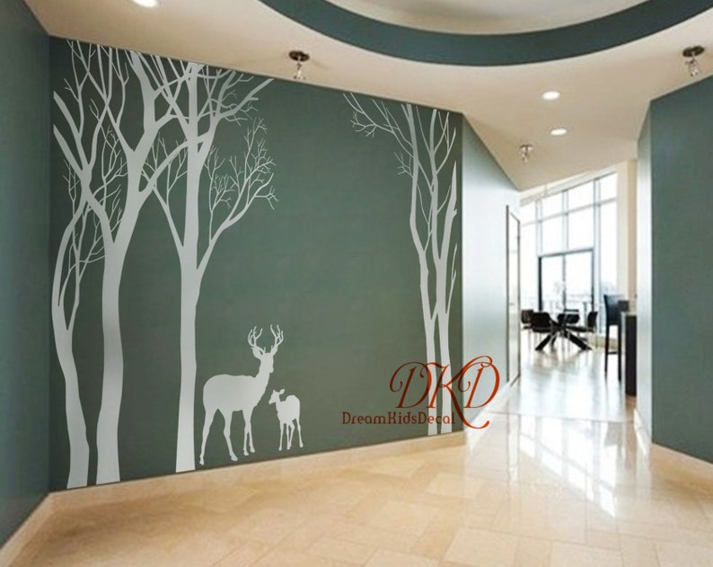 Wall decal forest with Deer, Nursery Wall Decal, Tree, Moose, Deer, Large Size Woodland Decal for Living room-DK320 image 6