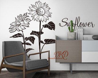 Flower Decal Flowers Flora Wall Decals Vinyl Wall Decals Floral Wall Sticker-Sunflower Wall Art Home Decor