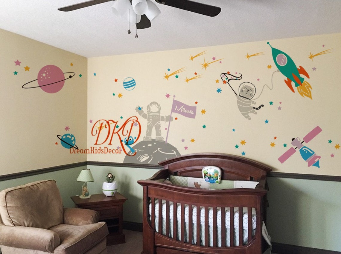 Space Wall Decal Planets Astronaut Rocket Stars Galaxy - Etsy