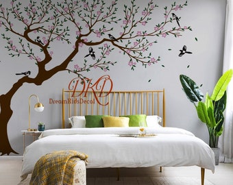 Tree with Flowers and Magpie Birds Wall Decal Nursery Wall Sticker