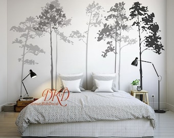 Pine Tree wall decals wall stickers- Pine fir forest Tree silhouette Wall Decor, Forest Mural, Nursery Decor