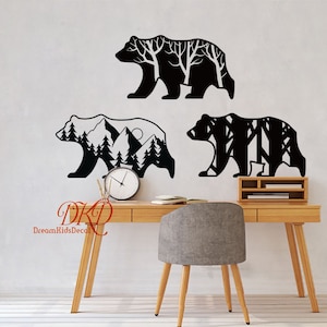 Bear Vinyl Wall Decal Kids Teen and Nursery Wall Decor, Woodland, Bear Sticker, Window Sticker-3 Bears Wall Art Home Decor