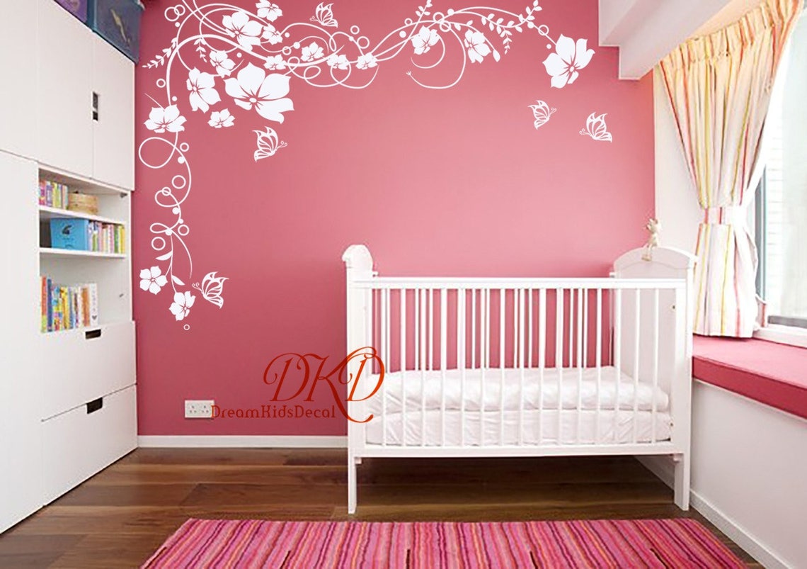 Floral Wall Decal Nursery Wall Decal Vines With Butterflies Etsy — free download