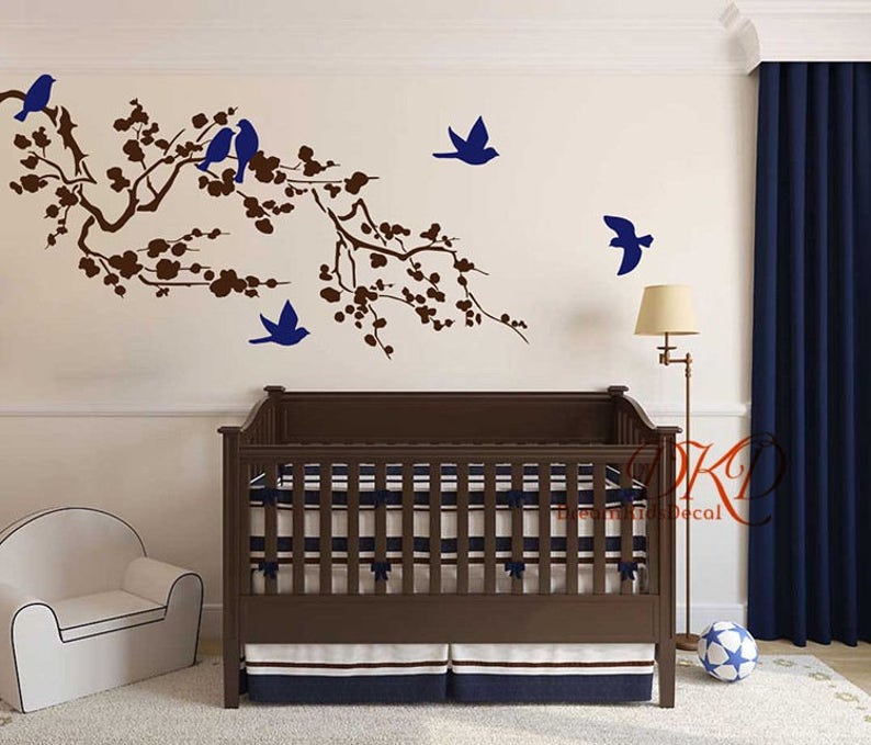 Wall decal branch with flying birds vinyl baby wall decal Etsy
