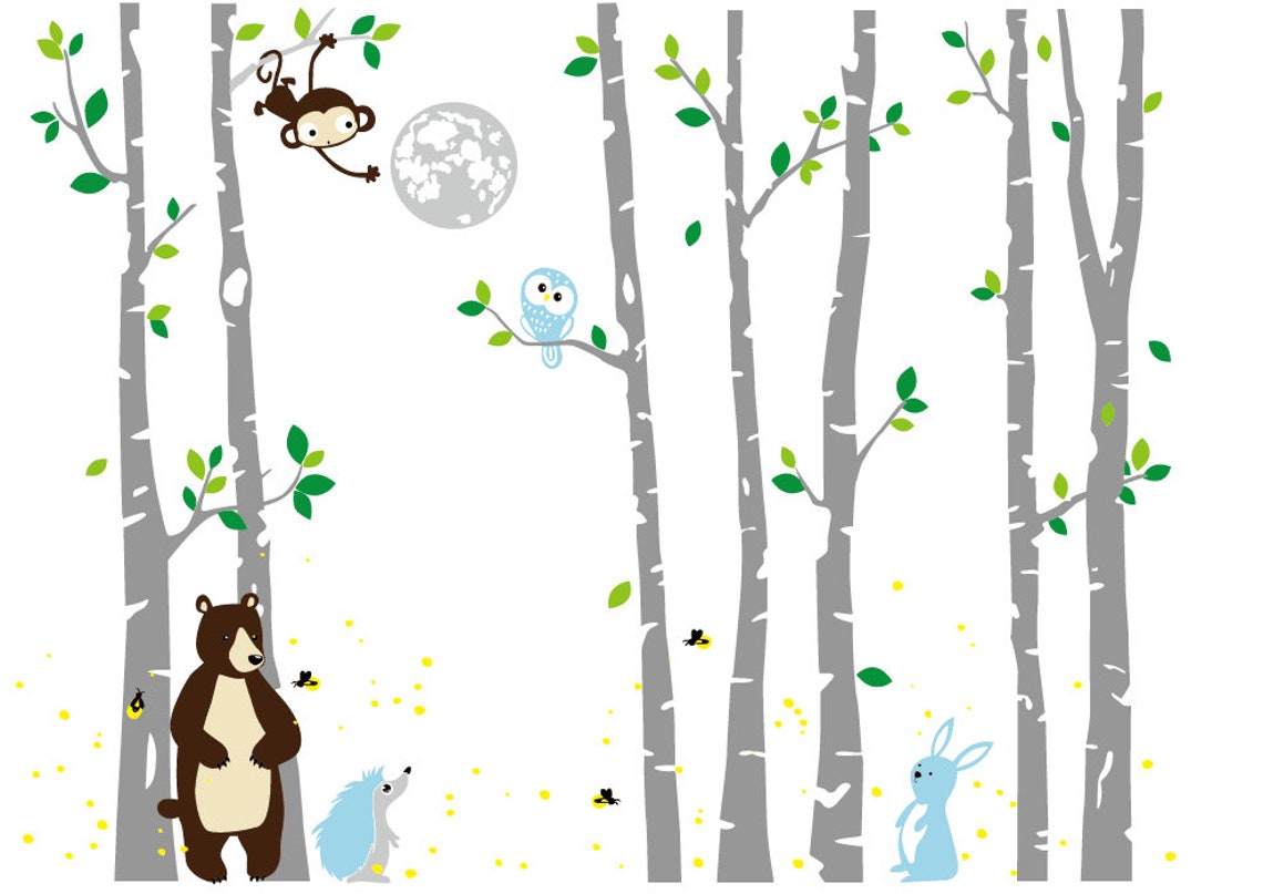 Forest Wall Decal Vinyl Wall Sticker Nursery Tree Wall Decal Etsy