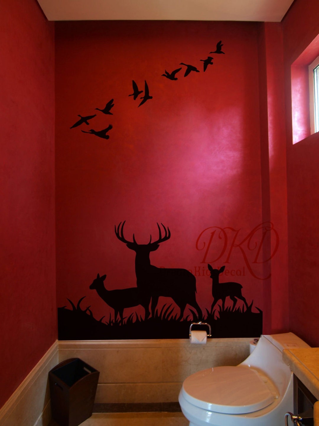 Deer Wall Decals, Buck Deer Nursery Wall Decal, Woodland Theme Nursery, Deer in Grass With Birds