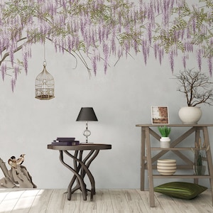 Oil painting Wallpaper Murals, Flower Pattern Wall Decorating ideas, Watercolor wall art-Purple Cherry Blossom Floral Tree 118" x 79"