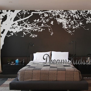 Wall Decals Nursery wall decals-Corner top tree branch-leafy tree branch decals wall decor with birds decal- DK232