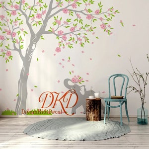 Large Tree Wall Decal Baby Nursery Wall Decal, Falling Leaves Elephant ...