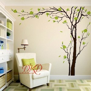 Cherry Blossom Tree Wall Decals Wall Sticker, Living Room Wall Art, Wall Murals-Large Dark Tree White Flower for Nursery-DK264