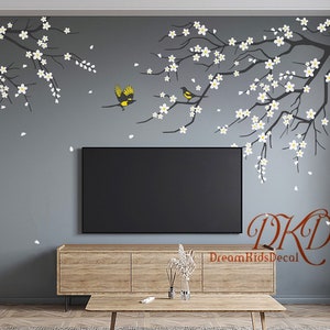 Flower Wall Decal, Cherry Tree Wall Art for living room Nursery wall decal  Cherry Blossoms Tree Branches decal Chinoiserie Wall art