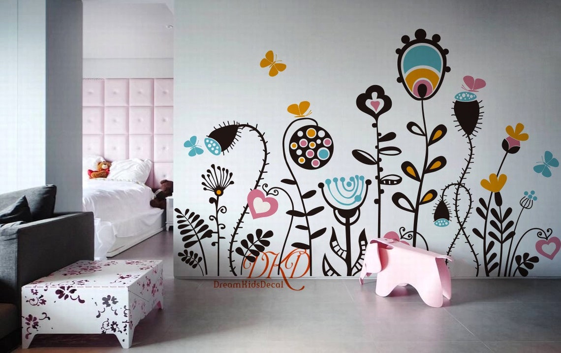 Flowers Wall Decal Baby Girl Nursery Wall Sticker Wall Decals Etsy