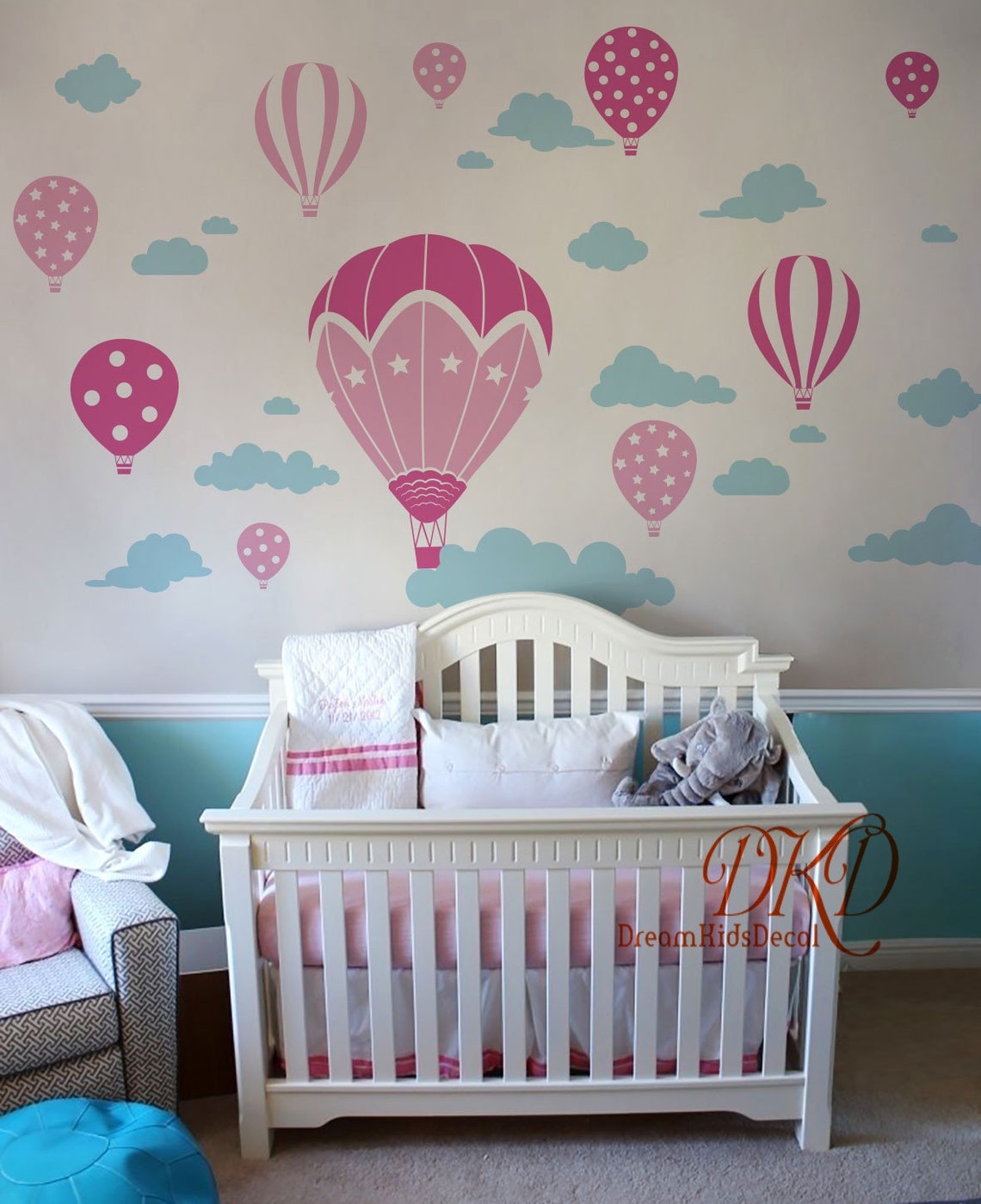 Hot Air Balloon Nursery Wall Decals, Cloud Stickers, Kids Bedroom Decor ...