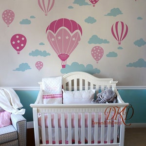 Hot Air Balloon Nursery Decals, Hot Air Balloon and Cloud Decal-Removable Wall Stickers-Kids Bedroom-Nursery Decor-Peel and Stick-DK339
