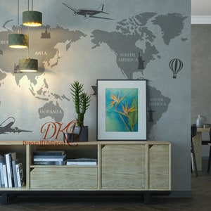 Wall Decal, Wall Sticker-World Map for Kids room, Hot air balloons sticker