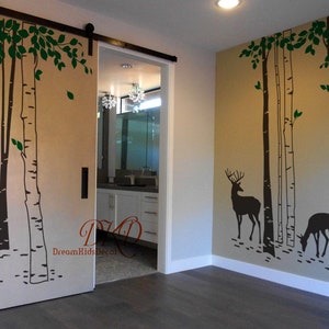 Nursery Wall decals wall sticker Tree Wall Decal-7 leafy white birch trees with Deer Wall Decor