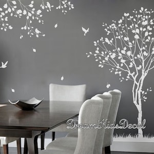 Natural Tree, Tree Decal, White Tree, Birds Wall Decals,Nursery Decal,Large Wall Decal,Kids Room,Wall Art Decor,Wall Mural Sticker-DK247