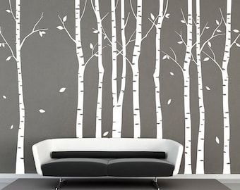 Tree wall decal 9 birch trees decals forest wall decals winter tree wall decal nature wall stickers white tree baby nursery wall sticker