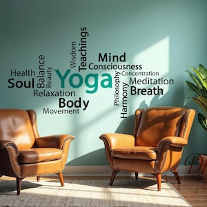 Yoga wall decal Yoga Studio Quote Wall Art, Body Mind Spirit Wall Decal, Words Quotes wall stickers, Vinyl decal for Spa Yoga room