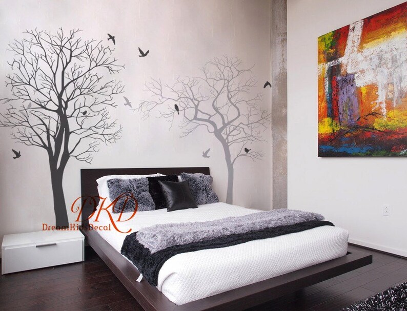 Tree Decal with birds Vinyl Decal Large Bare winter tree wall decal Removable decal for Nursery Home Interior Wall Art-DK295