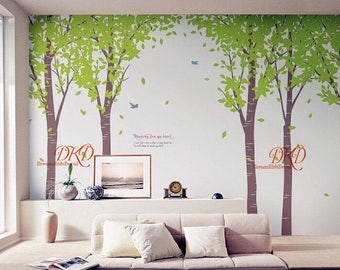 Tree wall decals Nursery wall sticker Kids room decor, Vinyl Decal Home Decor Wall Mural-White Tree with birds wall decal-DK294