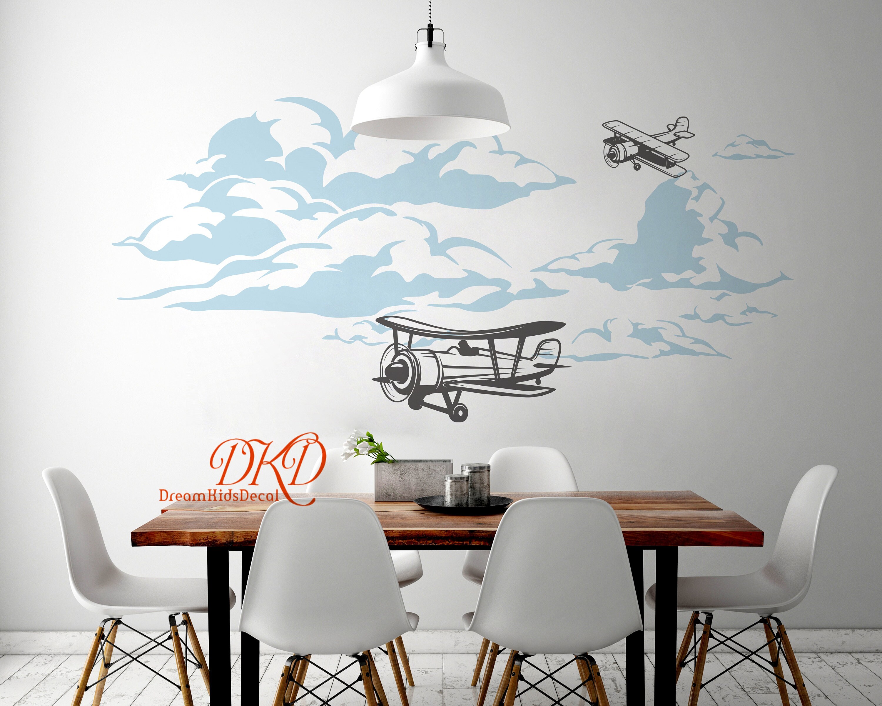 Airplane Decal, Biplane Decal, Cloud Decal, Boys Nursery Wall Decal ...