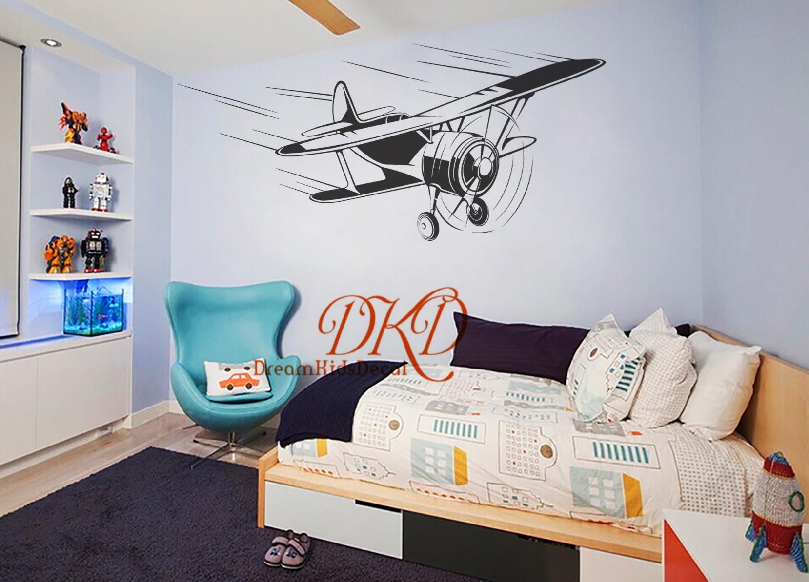 Vintage Biplane Wall Decal, Aviation Nursery Decor - Etsy