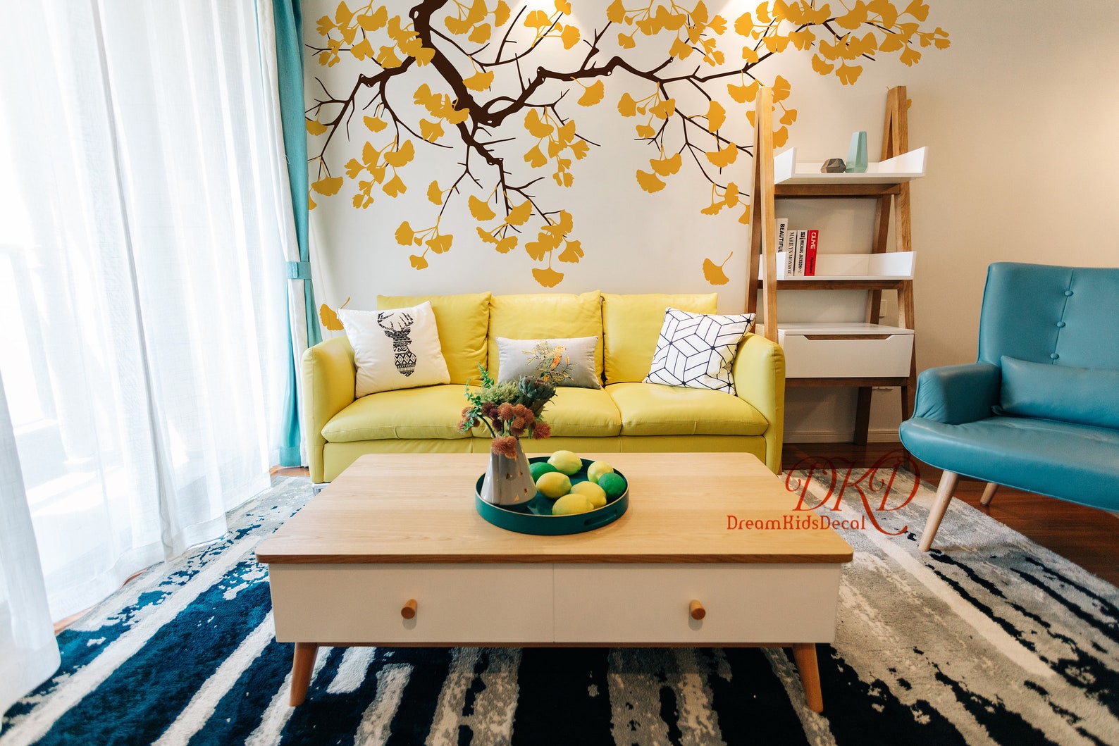 Wall Decal Ginkgo Golden Leaves Tree Branch Decal Tree Wall Etsy