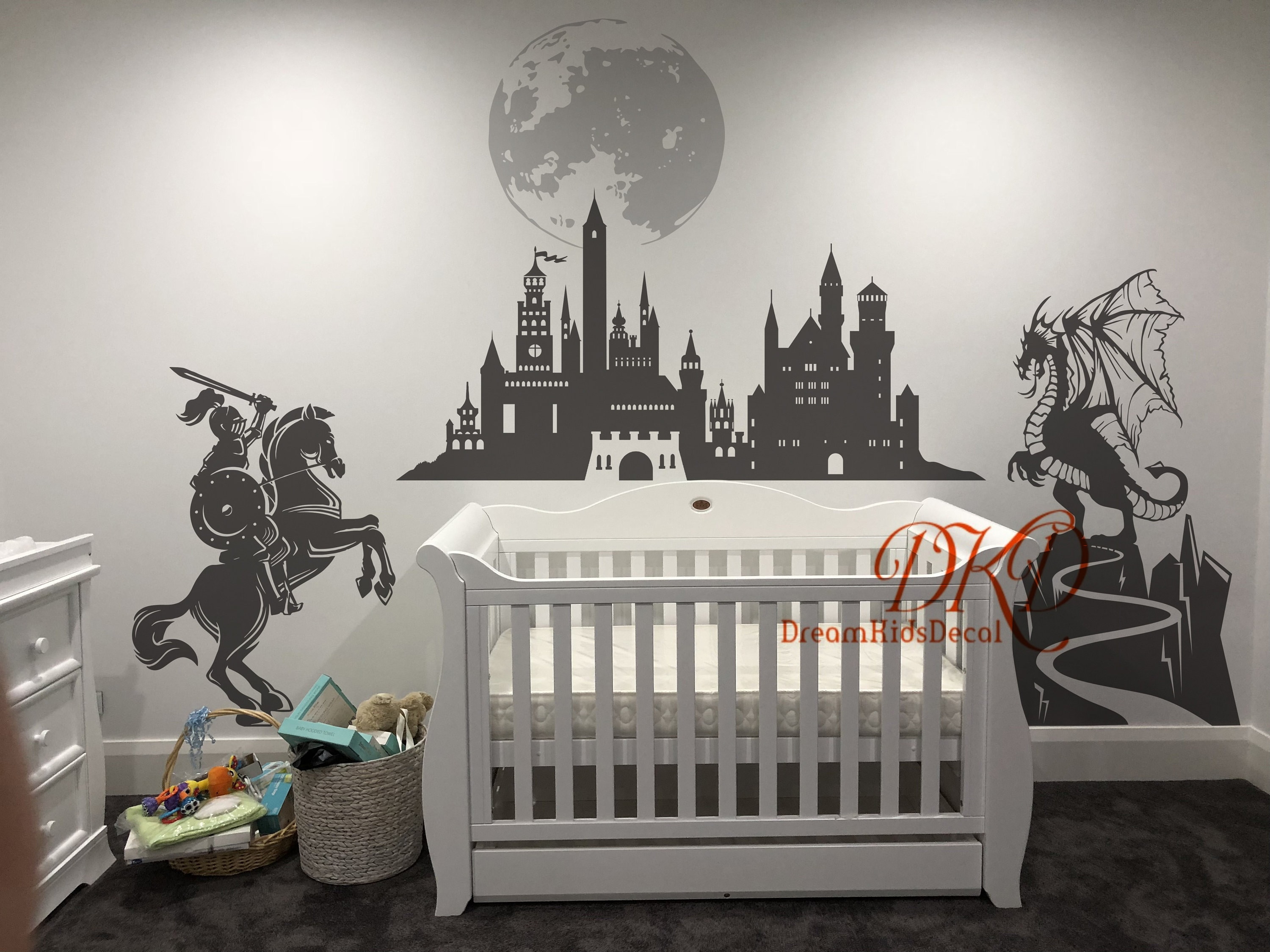 24" Castle Scape Beacons In The Night 3D Marble Stone Window Wall Decal