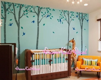 Vinyl wall decals nursery wall decals children wall sticker nursery room girl bedroom decor-Tree with flying birds wall decal-DK151