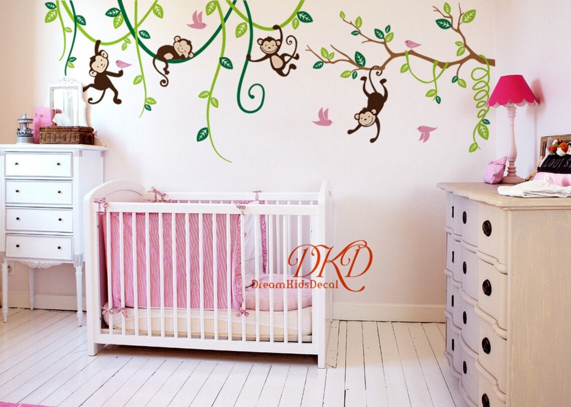 Jungle Decals Jungle Monkey Wall Decals Swinging Monkey Etsy